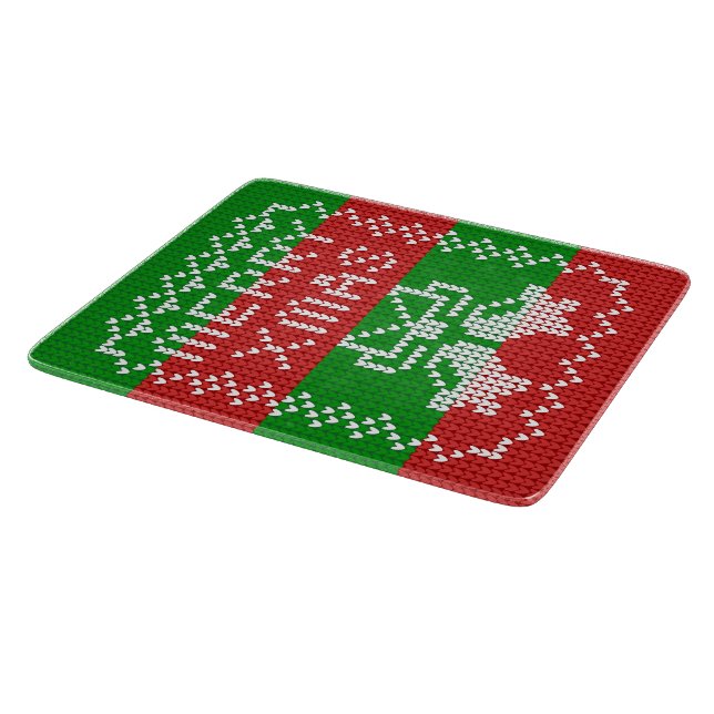 Ugly sweater pattern jingle bells Merry Xmas yarn Cutting Board (Corner)