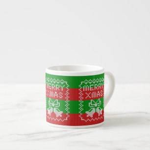 Ugly sweater pattern jingle bells Merry Xmas yarn Espresso Cup