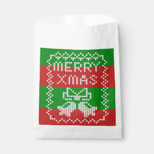 Ugly sweater pattern jingle bells Merry Xmas yarn Favour Bags