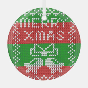 Ugly sweater pattern jingle bells Merry Xmas yarn Glass Tree Decoration