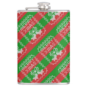 Ugly sweater pattern jingle bells Merry Xmas yarn Hip Flask