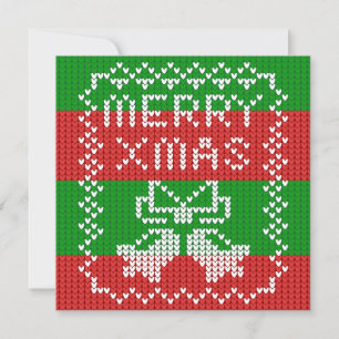 Ugly sweater pattern jingle bells Merry Xmas yarn Holiday Card
