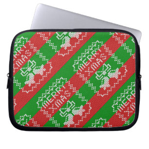 Ugly sweater pattern jingle bells Merry Xmas yarn Laptop Sleeve