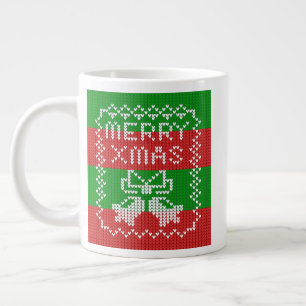 Ugly sweater pattern jingle bells Merry Xmas yarn Large Coffee Mug