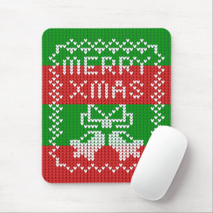 Ugly sweater pattern jingle bells Merry Xmas yarn Mouse Mat