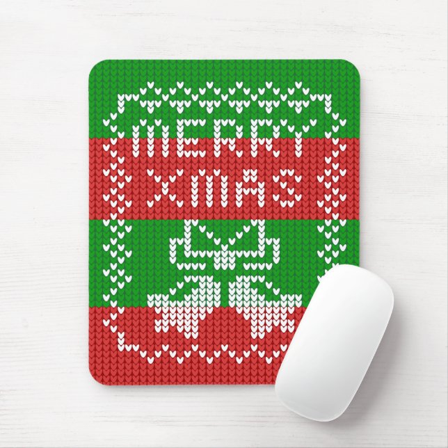 Ugly sweater pattern jingle bells Merry Xmas yarn Mouse Mat (With Mouse)