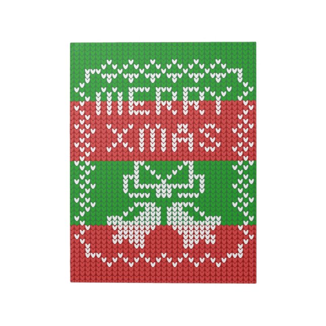Ugly sweater pattern jingle bells Merry Xmas yarn Notepad (Rotated)
