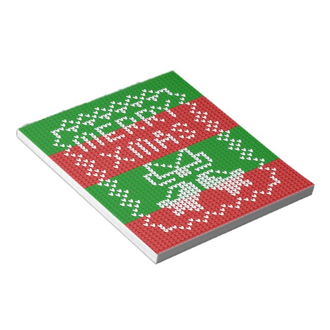 Ugly sweater pattern jingle bells Merry Xmas yarn Notepad (Angled)