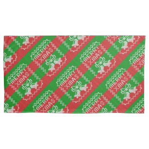 Ugly sweater pattern jingle bells Merry Xmas yarn Pillowcase
