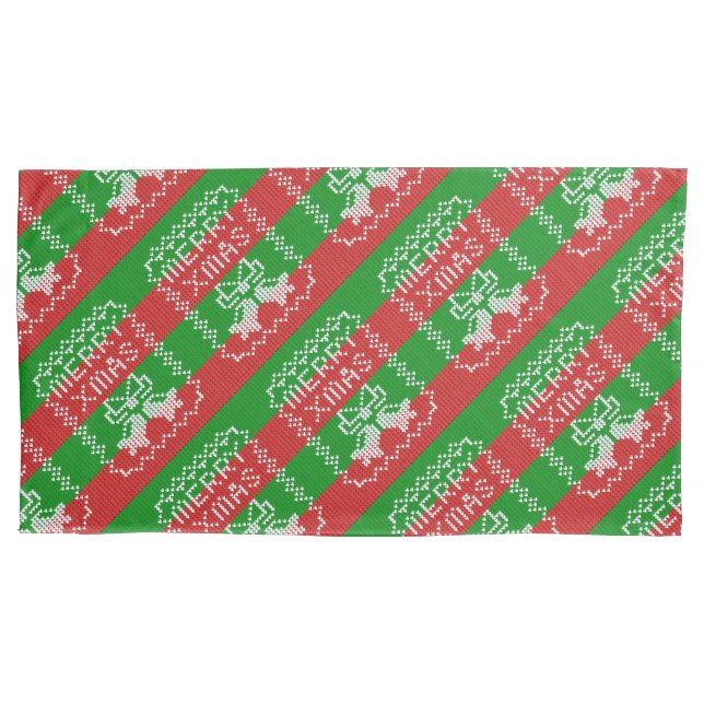 Ugly sweater pattern jingle bells Merry Xmas yarn Pillowcase (Front)