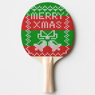 Ugly sweater pattern jingle bells Merry Xmas yarn Ping Pong Paddle