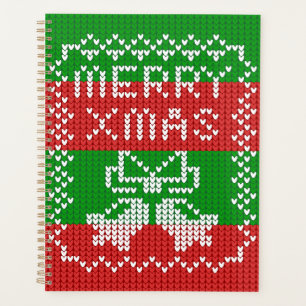 Ugly sweater pattern jingle bells Merry Xmas yarn Planner