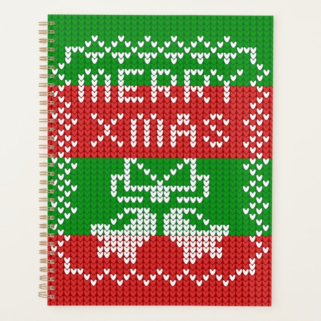 Ugly sweater pattern jingle bells Merry Xmas yarn Planner (Front)