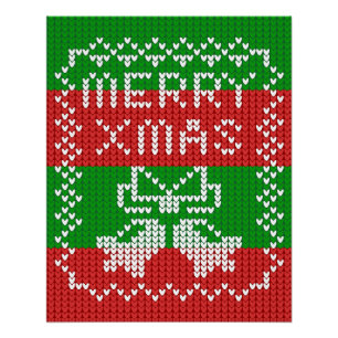 Ugly sweater pattern jingle bells Merry Xmas yarn Poster