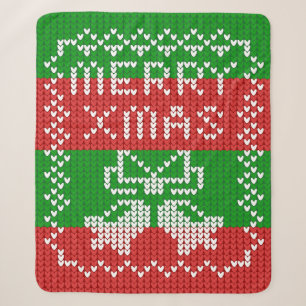 Ugly sweater pattern jingle bells Merry Xmas yarn Sherpa Blanket
