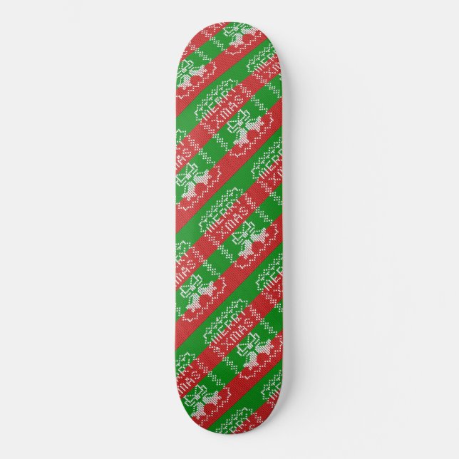 Ugly sweater pattern jingle bells Merry Xmas yarn Skateboard (Front)