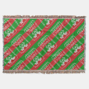 Ugly sweater pattern jingle bells Merry Xmas yarn Throw Blanket