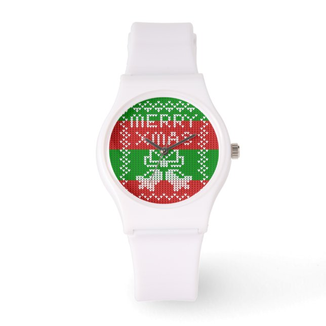 Ugly sweater pattern jingle bells Merry Xmas yarn Watch (Front)