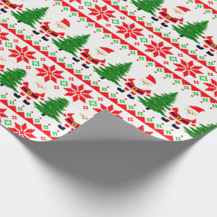 Ugly Sweater Pixelated Santa Festive Stripes  Wrapping Paper