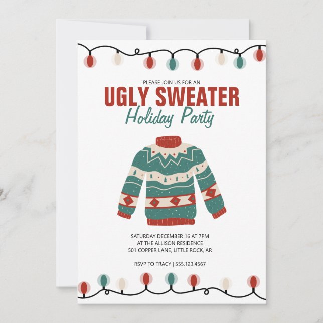 Ugly Sweater Red Green Boho Holiday Party Invitation (Front)