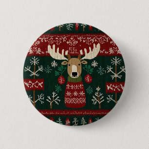 Ugly sweater reindeer 6 cm round badge