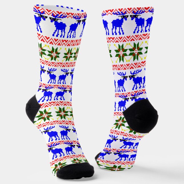 Ugly Sweater Reindeer Christmas Socks (Angled)