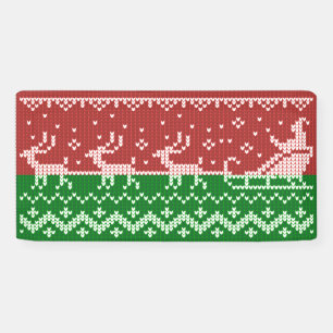 Ugly sweater Santa Claus sleigh and reindeers Banner