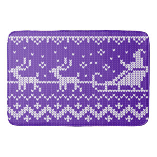 Ugly sweater Santa Claus sleigh and reindeers Bath Mat