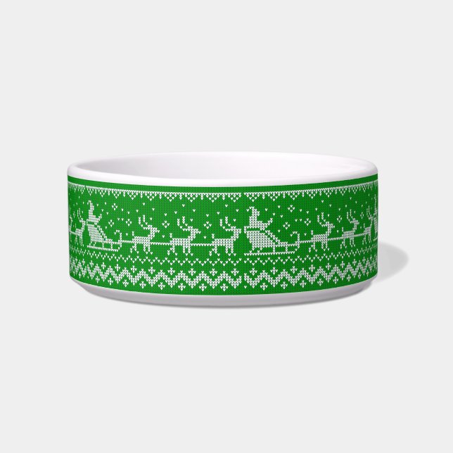Ugly sweater Santa Claus sleigh and reindeers Bowl (Front)