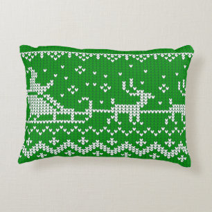 Ugly sweater Santa Claus sleigh and reindeers Decorative Cushion