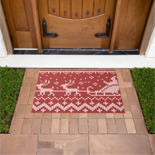 Ugly sweater Santa Claus sleigh and reindeers Doormat