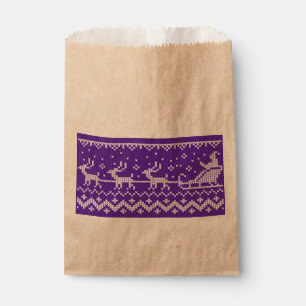 Ugly sweater Santa Claus sleigh and reindeers Favour Bags