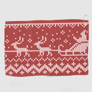 Ugly sweater Santa Claus sleigh and reindeers Golf Towel