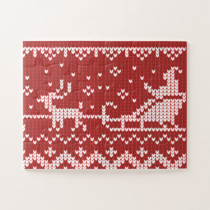 Ugly sweater Santa Claus sleigh and reindeers Jigsaw Puzzle