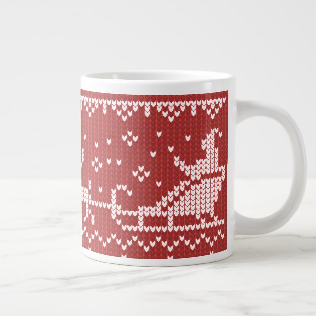 Ugly sweater Santa Claus sleigh and reindeers Large Coffee Mug (Right)