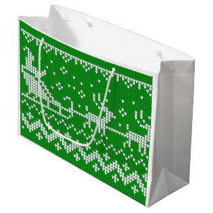 Ugly sweater Santa Claus sleigh and reindeers Large Gift Bag