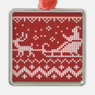 Ugly sweater Santa Claus sleigh and reindeers Metal Tree Decoration