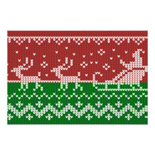Ugly sweater Santa Claus sleigh and reindeers Poster