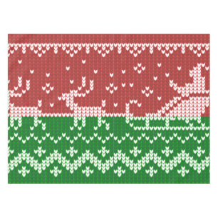 Ugly sweater Santa Claus sleigh and reindeers Tablecloth