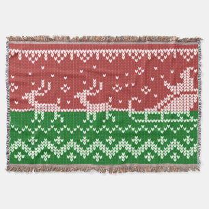 Ugly sweater Santa Claus sleigh and reindeers Throw Blanket