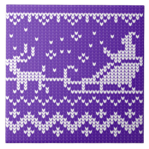 Ugly sweater Santa Claus sleigh and reindeers Tile
