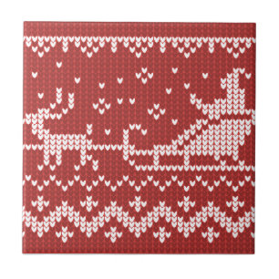 Ugly sweater Santa Claus sleigh and reindeers Tile