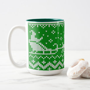 Ugly sweater Santa Claus sleigh and reindeers Two-Tone Coffee Mug