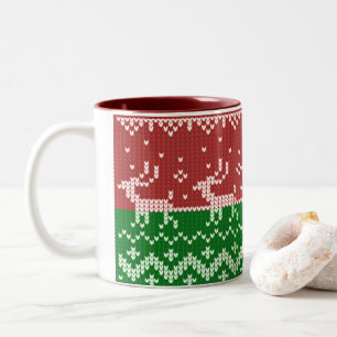 Ugly sweater Santa Claus sleigh and reindeers Two-Tone Coffee Mug