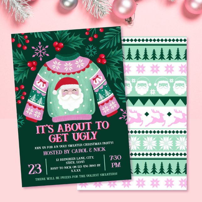 Ugly Sweater Santa Costume Party Green and Red Invitation (Ugly Sweater Santa Costume Party Green and Red Invitation)