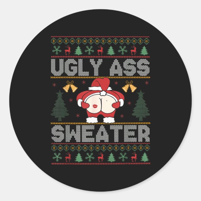Ugly Sweater Santa Merry Christmas Funny Pajamas X Classic Round Sticker (Front)