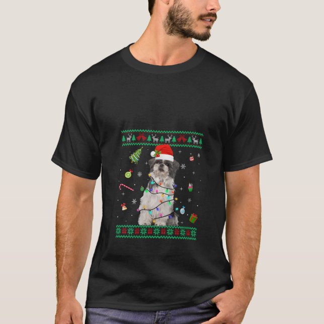 Ugly Sweater Shih Tzu Dog Christmas Lights Santa H (Front)