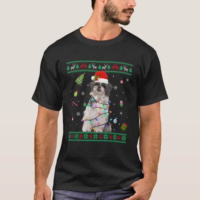 Ugly Sweater Shih Tzu Dog Christmas Lights Santa H (Front)