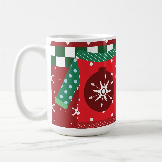 Ugly Sweater Snowflake Pattern Red Green  Coffee Mug (Left)