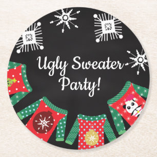 Ugly Sweater Snowflakes Round Paper Coaster